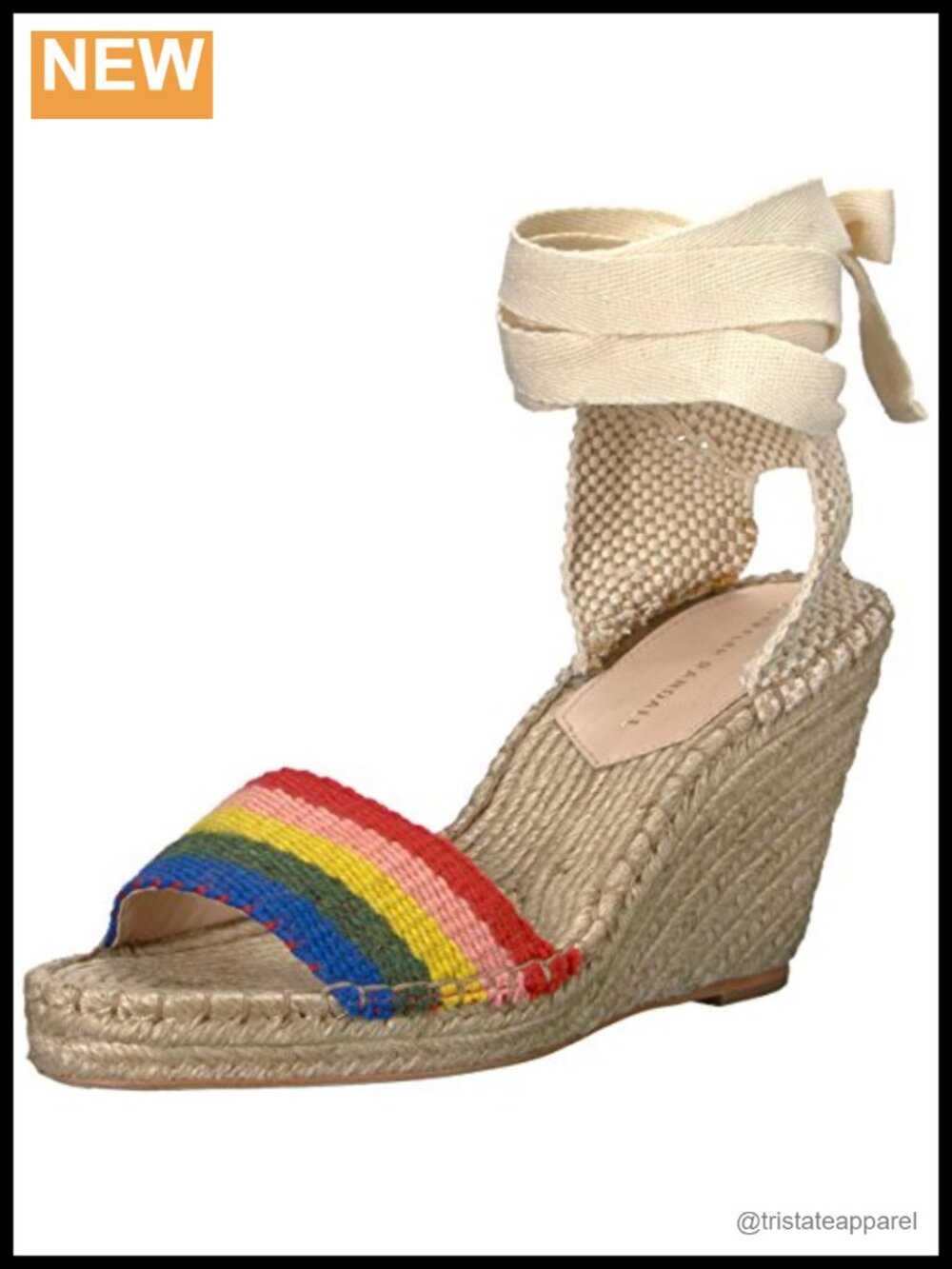 Artisan Stripe Webbing Ankle Tie Espadrille Wedge Sandal Knot Detail